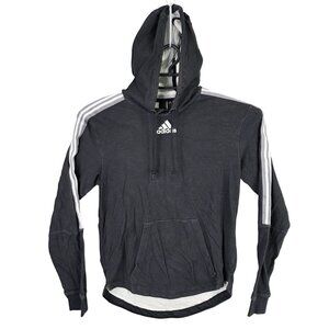 Mens Adidas Black Hoodie Long Sleeve White Stripe Drawstring 100% Cotton Size S